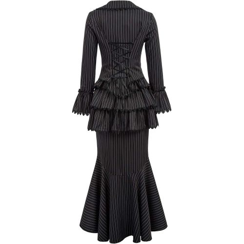  할로윈 용품Scarlet Darkness Women 3pcs Set Vintage Victorian Costume Edwardian Dress Suit Coat+Skirt+Apron