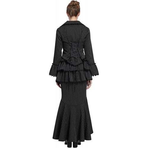  할로윈 용품Scarlet Darkness Women 3pcs Set Vintage Victorian Costume Edwardian Dress Suit Coat+Skirt+Apron