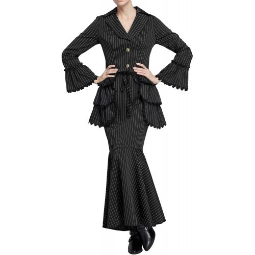  할로윈 용품Scarlet Darkness Women 3pcs Set Vintage Victorian Costume Edwardian Dress Suit Coat+Skirt+Apron