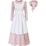 할로윈 용품Scarlet Darkness Pioneer Women Floral Prairie Dress Deluxe Colonial Dress Laura Ingalls Costume