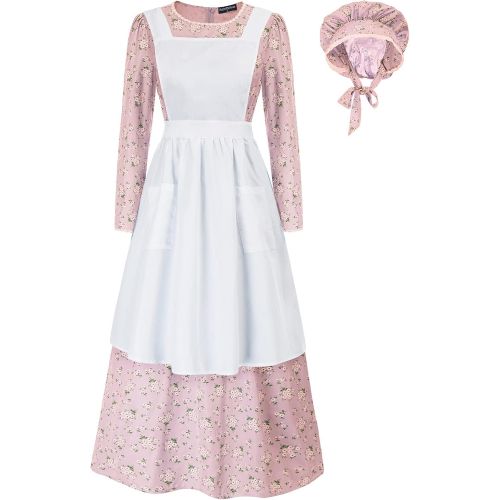  할로윈 용품Scarlet Darkness Pioneer Women Floral Prairie Dress Deluxe Colonial Dress Laura Ingalls Costume