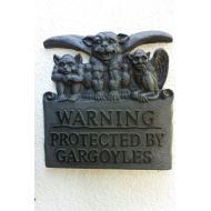 /ScaryGarycreations Gargoyle wall plaque warning protected by Gargoyles