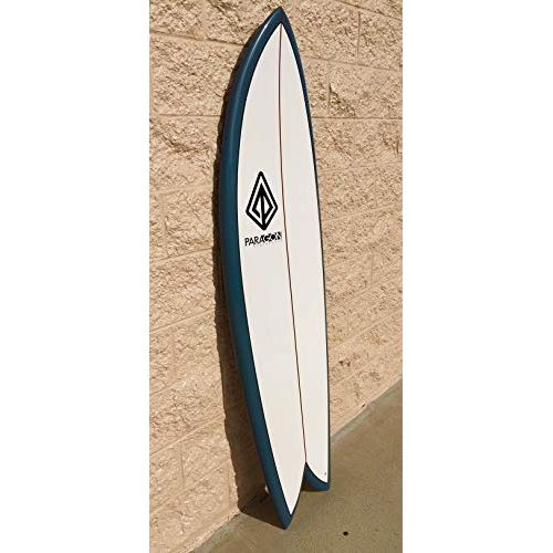  Schieber Surf Shop Paragon Retro Fish 60 Surfboard - White with Orion Blue Rails