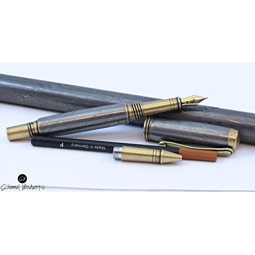  Schimmel Woodworks Handmade Schimmel Pen, Real Handmade Damascus Steel fountain pen & rollerball pen, Comes in gift box tuned and tested nib of your choice!!