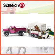 Schleich NEW SCHLEICH HORSE CLUB PICK UP TRUCK & BOX TRAILER with HORSE & FIGURES 42346