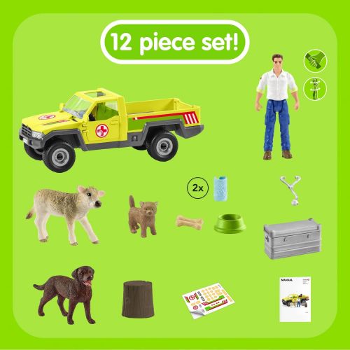  Schleich Farm World 12-Piece Veterinarian and Truck Toy Set with Animal Toys for Kids Ages 3-8