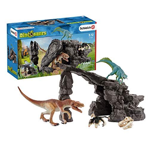  Schleich Dinosaurs, Dinosaur Toys, 7-Piece Playset for Boys and Girls 4-12 years old, Dinosaur Set with Cave