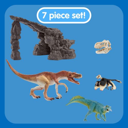  Schleich Dinosaurs, Dinosaur Toys, 7-Piece Playset for Boys and Girls 4-12 years old, Dinosaur Set with Cave