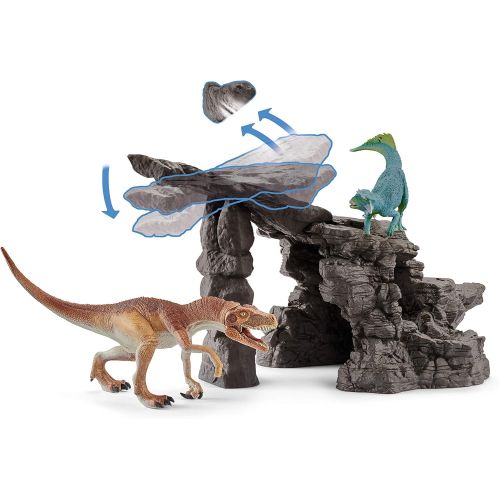  Schleich Dinosaurs, Dinosaur Toys, 7-Piece Playset for Boys and Girls 4-12 years old, Dinosaur Set with Cave