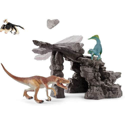  Schleich Dinosaurs, Dinosaur Toys, 7-Piece Playset for Boys and Girls 4-12 years old, Dinosaur Set with Cave