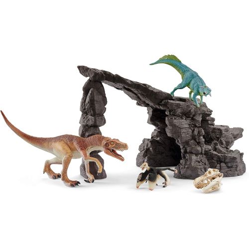  Schleich Dinosaurs, Dinosaur Toys, 7-Piece Playset for Boys and Girls 4-12 years old, Dinosaur Set with Cave