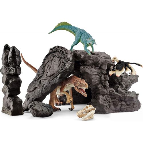  Schleich Dinosaurs, Dinosaur Toys, 7-Piece Playset for Boys and Girls 4-12 years old, Dinosaur Set with Cave