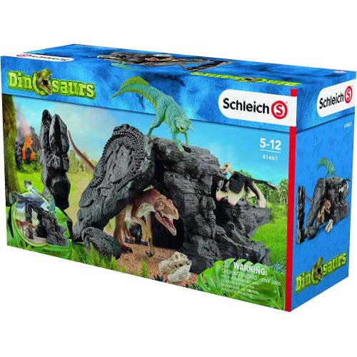  Schleich Dinosaurs, Dinosaur Toys, 7-Piece Playset for Boys and Girls 4-12 years old, Dinosaur Set with Cave