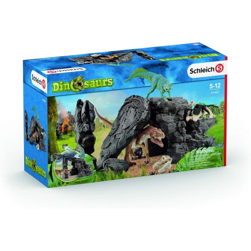  Schleich Dinosaurs, Dinosaur Toys, 7-Piece Playset for Boys and Girls 4-12 years old, Dinosaur Set with Cave