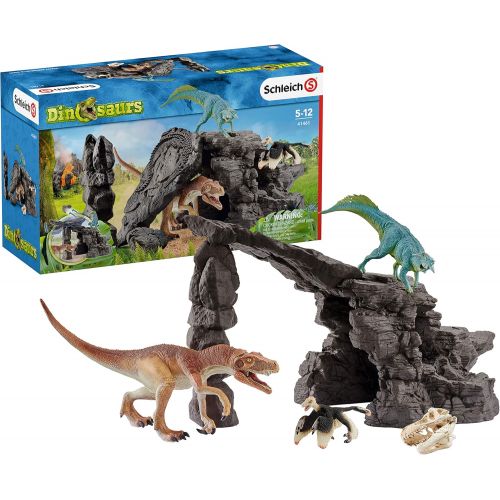  Schleich Dinosaurs, Dinosaur Toys, 7-Piece Playset for Boys and Girls 4-12 years old, Dinosaur Set with Cave