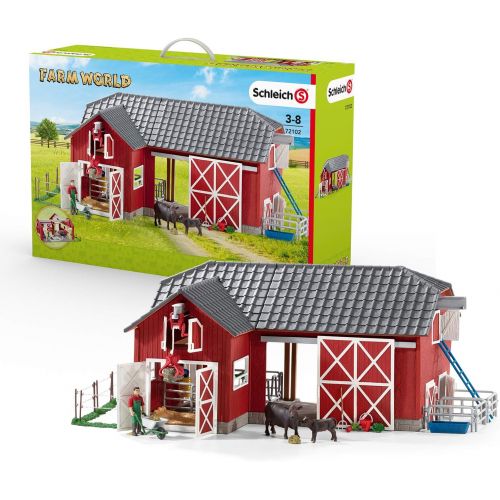  Schleich 72102 Barn with Animals and Accessories Action Figures, One Size, Red