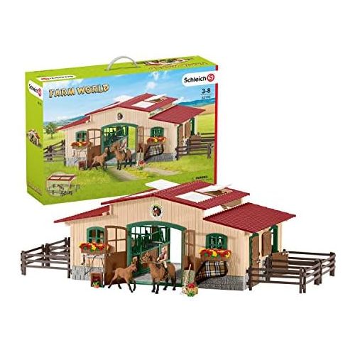  Schleich Stable with Horses and Accessories Playset, 22.4 x 15 x 5.5