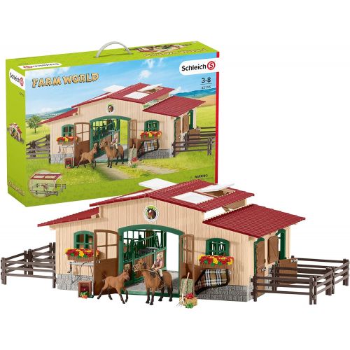  Schleich Stable with Horses and Accessories Playset, 22.4 x 15 x 5.5