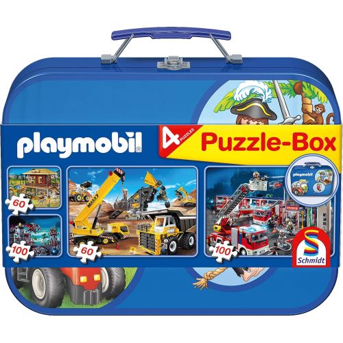  [아마존 핫딜]  [아마존핫딜]Schmidt Spiele 55599 Playmobil 2, Puzzle-Box im Metallkoffer, 2x60 und 2x100 Teile Kinderpuzzle, bunt