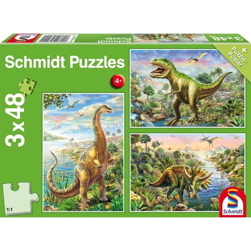  [아마존 핫딜]  [아마존핫딜]Schmidt Spiele Puzzle 56202, gruen, Abenteuer mit den Dinosauriern, 3x48 Teile