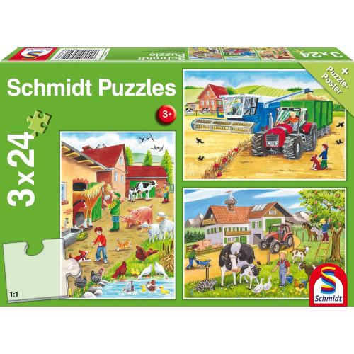  [아마존 핫딜]  [아마존핫딜]Schmidt Spiele Puzzle 56216, gruen, Auf dem Bauernhof, 3x24 Teile