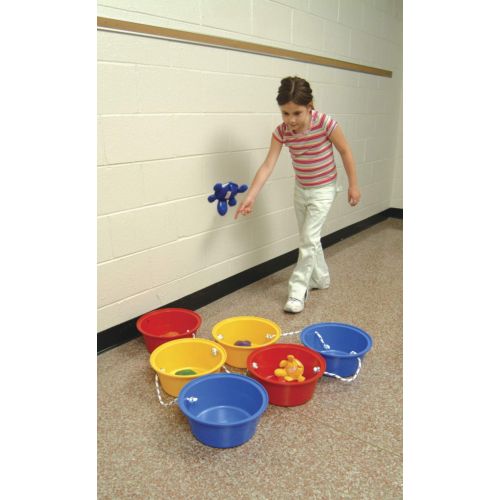  School Smart Stepping Buckets Balance Builders - 5 x 12 inch - Set of 6 - 2 Each of 3 Primary Colors - 018901