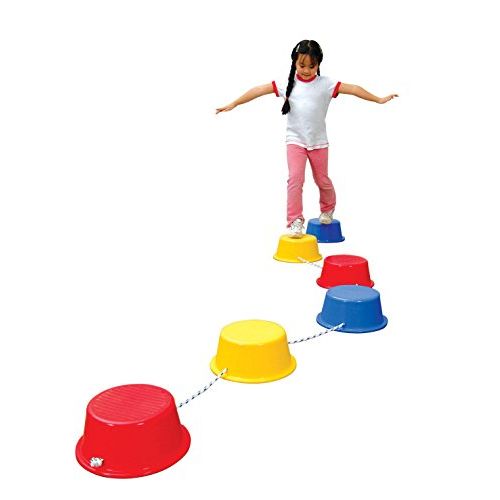  School Smart Stepping Buckets Balance Builders - 5 x 12 inch - Set of 6 - 2 Each of 3 Primary Colors - 018901,Assorted Colors