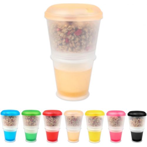  [아마존베스트]Schramm Muesli-to-Go Mug, Yoghurt Cup, 7 Colours Muesli Cup With Integrated Cooling Compartment and Spoon, Muesli / Yoghurt Container For On The Go