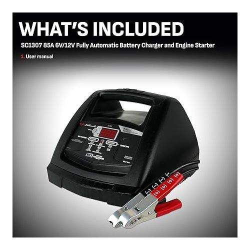  SC1307 Fully Automatic Battery Charger with Engine Starter, Boost, Maintainer, and Advanced Diagnostic Testing - 85 Amp/30 Amp, 6V/12V - for Cars, Trucks, SUVs, RVs