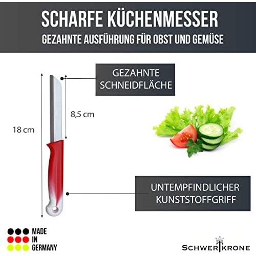  Schwertkrone 6 Kuechenmesser Wellenschliff | Messerset Solingen | Gemuesemesser scharf gezahnt/Welle/Schalmesser Obstmesser Allzweckmesser Bandstahl 8,5 cm Klinge