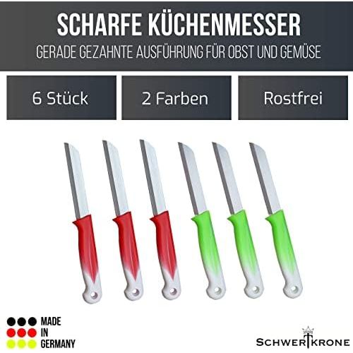  Schwertkrone 6 Kuechenmesser Wellenschliff | Messerset Solingen | Gemuesemesser scharf gezahnt/Welle/Schalmesser Obstmesser Allzweckmesser Bandstahl 8,5 cm Klinge