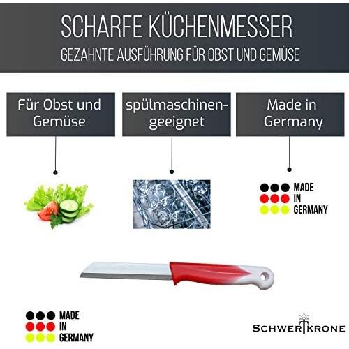  Schwertkrone 6 Kuechenmesser Wellenschliff | Messerset Solingen | Gemuesemesser scharf gezahnt/Welle/Schalmesser Obstmesser Allzweckmesser Bandstahl 8,5 cm Klinge