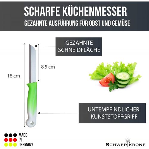  Schwertkrone 6 Kuechenmesser Wellenschliff | Messerset Solingen | Gemuesemesser scharf gezahnt/Welle/Schalmesser Obstmesser Allzweckmesser Bandstahl 8,5 cm Klinge