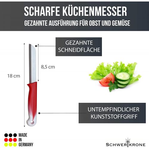  Schwertkrone 6 Kuechenmesser Wellenschliff | Messerset Solingen | Gemuesemesser scharf gezahnt/Welle/Schalmesser Obstmesser Allzweckmesser Bandstahl 8,5 cm Klinge