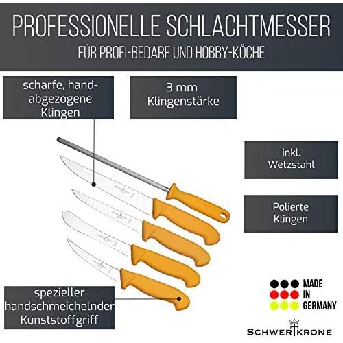  Schwertkrone Metzgermesser Set Solingen - 5-teilig, Edelstahl, rostfrei