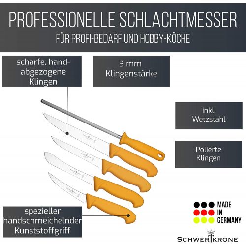  Schwertkrone Metzgermesser Set Solingen - 5-teilig, Edelstahl, rostfrei