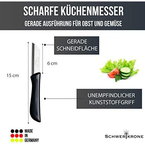  Schwertkrone 6er Set Gemuesemesser scharf / Kuechenmesser / Schalmesser / Obstmesser - Bandstahl Elegance Serie rot / grau / weiss Solingen Germany (bunt-grau-weiss-rot)