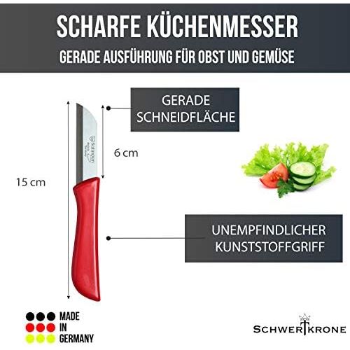  Schwertkrone 6er Set Gemuesemesser scharf / Kuechenmesser / Schalmesser / Obstmesser - Bandstahl Elegance Serie rot / grau / weiss Solingen Germany (bunt-grau-weiss-rot)