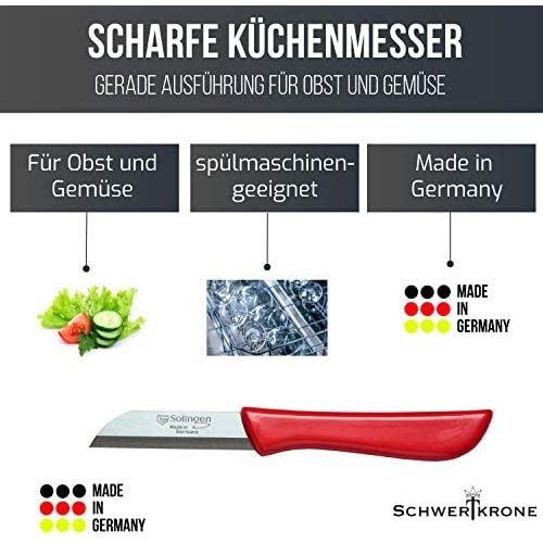  Schwertkrone 6er Set Gemuesemesser scharf / Kuechenmesser / Schalmesser / Obstmesser - Bandstahl Elegance Serie rot / grau / weiss Solingen Germany (bunt-grau-weiss-rot)