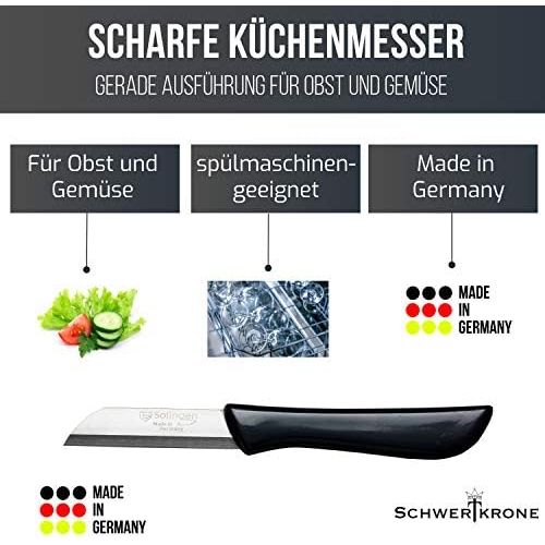  Schwertkrone 6er Set Gemuesemesser scharf / Kuechenmesser / Schalmesser / Obstmesser - Bandstahl Elegance Serie rot / grau / weiss Solingen Germany (bunt-grau-weiss-rot)