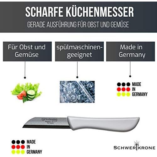  Schwertkrone 6er Set Gemuesemesser scharf / Kuechenmesser / Schalmesser / Obstmesser - Bandstahl Elegance Serie rot / grau / weiss Solingen Germany (bunt-grau-weiss-rot)