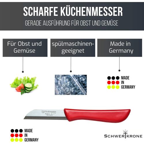  Schwertkrone 6er Set Gemuesemesser scharf / Kuechenmesser / Schalmesser / Obstmesser - Bandstahl Elegance Serie rot / grau / weiss Solingen Germany (bunt-grau-weiss-rot)