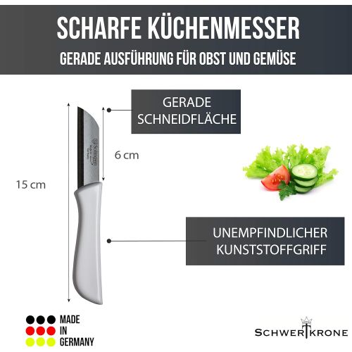  Schwertkrone 6er Set Gemuesemesser scharf / Kuechenmesser / Schalmesser / Obstmesser - Bandstahl Elegance Serie rot / grau / weiss Solingen Germany (bunt-grau-weiss-rot)