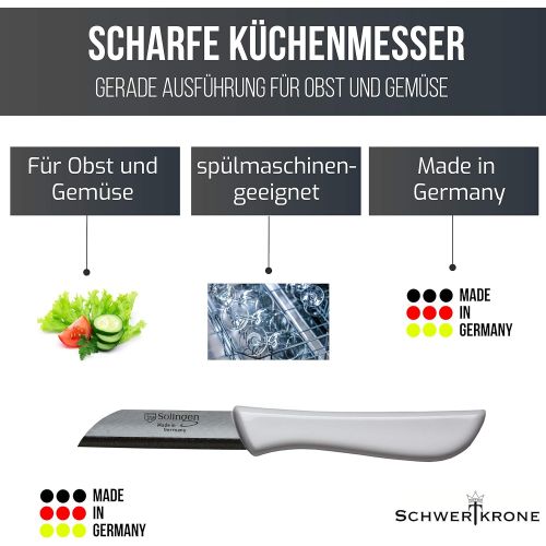  Schwertkrone 6er Set Gemuesemesser scharf / Kuechenmesser / Schalmesser / Obstmesser - Bandstahl Elegance Serie rot / grau / weiss Solingen Germany (bunt-grau-weiss-rot)