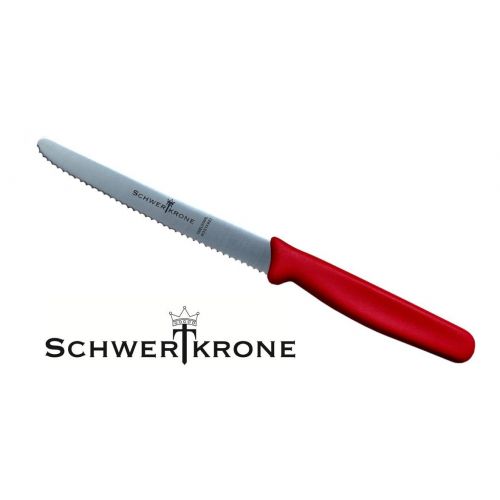  Schwertkrone Broetchenmesser Gemuesemesser Spuelmaschinenfest/Fruehstuecksmesser/Tomatenmesser / 6er Set Messer rostfrei gezahnt Welle (rot)
