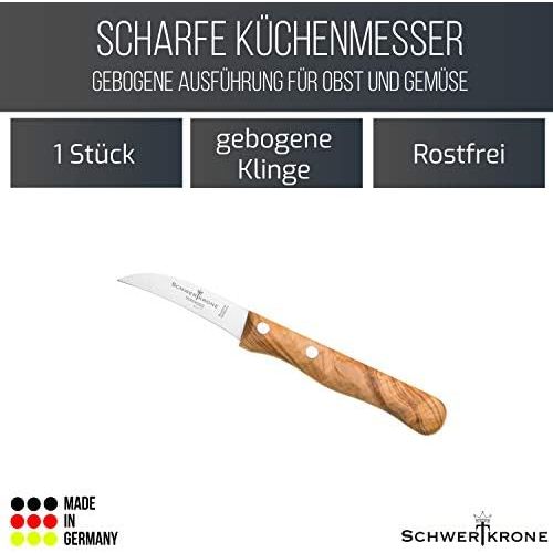  Schwertkrone Messer Solingen Germany Obstmesser/Gemuesemesser Scharf/Schaelmesser Holz Olive 15,5 cm gebogen rostfrei Vogelschnabel (1)