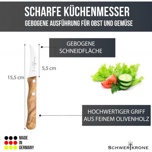  Schwertkrone Messer Solingen Germany Obstmesser/Gemuesemesser Scharf/Schaelmesser Holz Olive 15,5 cm gebogen rostfrei Vogelschnabel (1)