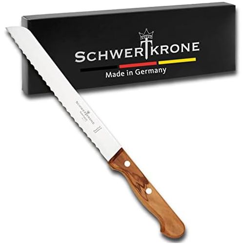  [아마존베스트]Schwertkrone Bread knife serrated edge olive wood from Solingen, blade length 20 cm, 8 inches, rustproof/bread saw.