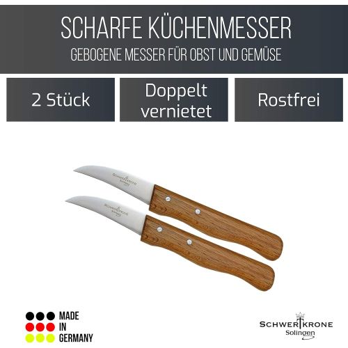  [아마존베스트]Schwertkrone Set of 2 Curved Birdbeak Vegetable Knives with Beech Wood Handle Rustproof