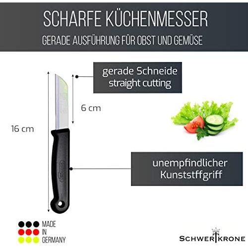  [아마존베스트]Schwertkrone Solingen Paring Knife Set - 10 Fruit & Vegetable Knives, Band Steel, Rustproof, Black